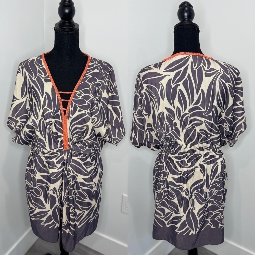 Anthropologie Leifnotes Taupe Beige V-Neck Dress Cover Up with Pockets (Sz 4)